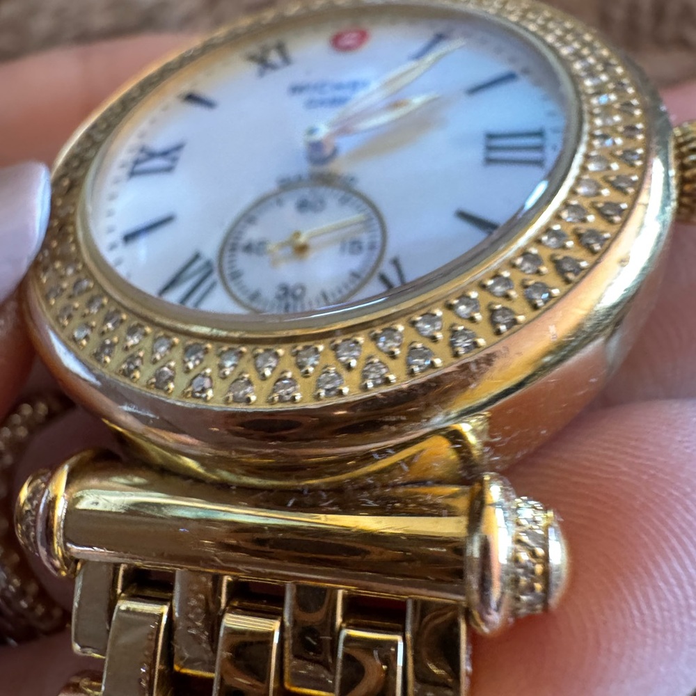 Michele Caber Gold Tone Diamond Bezel MOP Dial 37mm Quartz Womens Watch - Picture 10 of 11